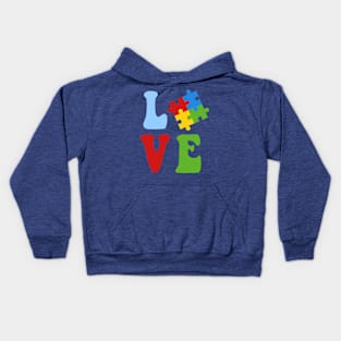 Love written with puzzle piece for autism awareness Kids Hoodie